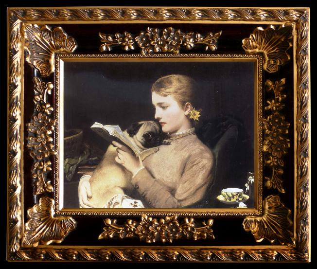 framed  Charles Barber Girl Reading with Pug, Ta044